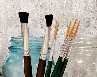 9 nylon script liner & goat hair scruffy paint brushes by donna dewberry folk art plaid weber for acrylic tole art one stroke craft destash