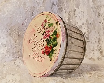 upcycled recycled kerr vintage reclaimed jelly glass jar antique angel base shabby cottage chic pink tin lid she shed home decor geraniums