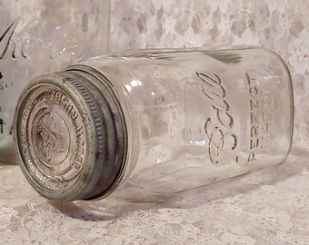 farmhouse solid square 9 grip ball perfect mason canning fruit jar 1933-1941 correct glass insert lid zinc band barn collectible home decor