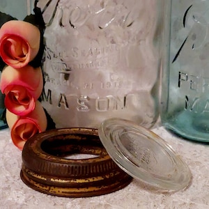 kerr glass insert lid metal band round half pint antique canning fruit mason jar cottagecore display collectible rustic kitch decor she shed image 10