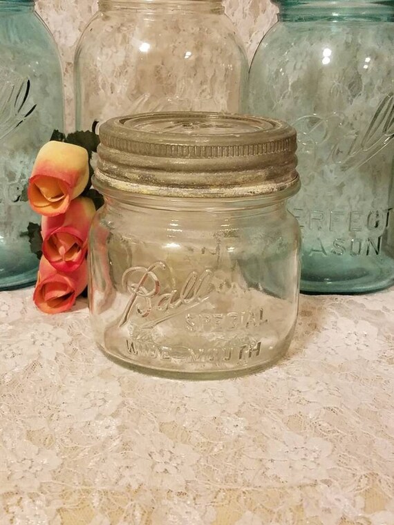 Vintage BALL GLASS TOP INSERT/LID & ZINC BAND ~ REGULAR~MOUTH MASON Canning Jar 