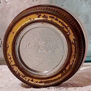 kerr glass insert lid metal band round half pint antique canning fruit mason jar cottagecore display collectible rustic kitch decor she shed image 2