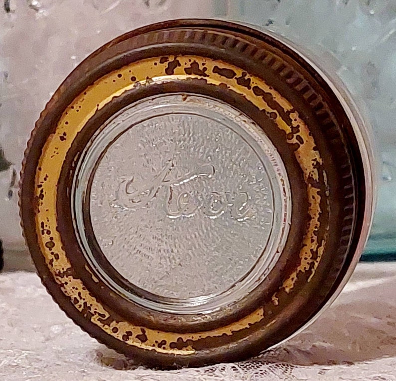 kerr glass insert lid metal band round half pint antique canning fruit mason jar cottagecore display collectible rustic kitch decor she shed image 2