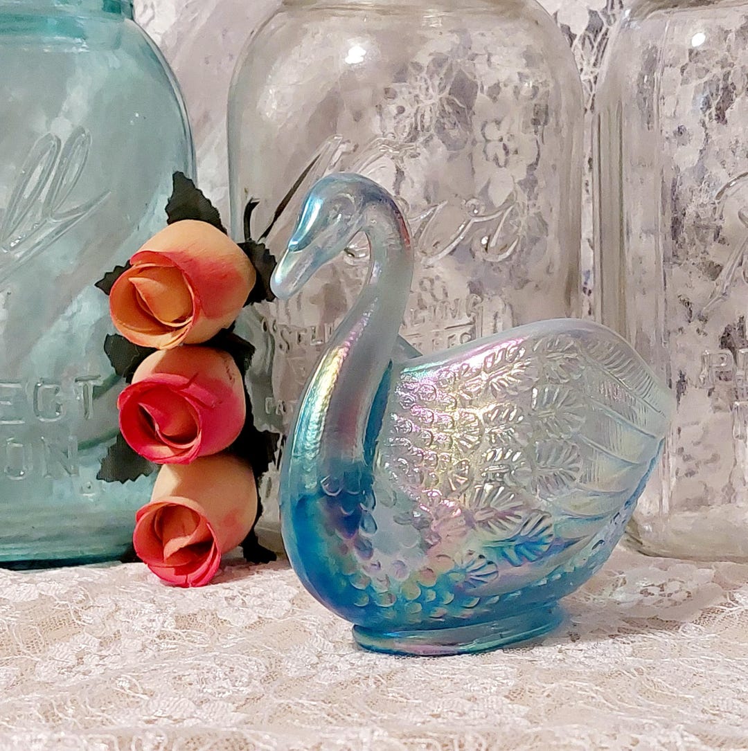 Opalescent Blue Fenton Swan, Fenton Art Glass, Iridescent Blue Glass ...