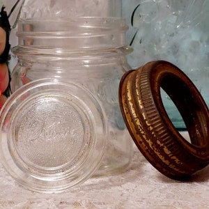 kerr glass insert lid metal band round half pint antique canning fruit mason jar cottagecore display collectible rustic kitch decor she shed image 5