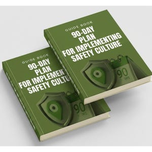May include: Two green guide books titled "90-Day Plan for Implementing Safety Culture." The books feature white text, a shield icon, and a calendar graphic with "90 Days." The books are stacked at a slight angle.