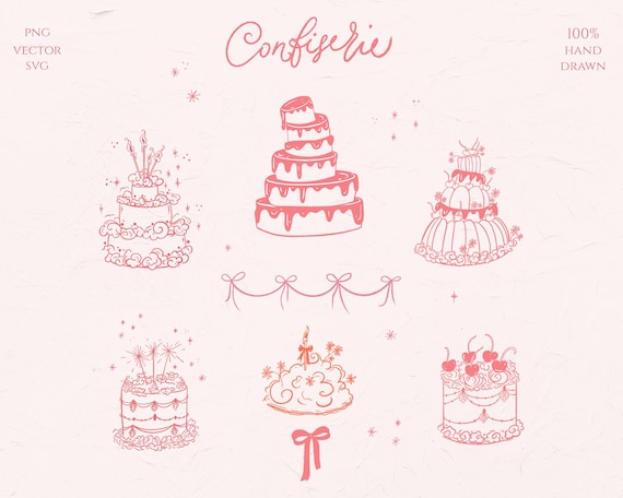 Vintage Cake SVG, Handdrawn Wedding Clipart (PNG, SVG)