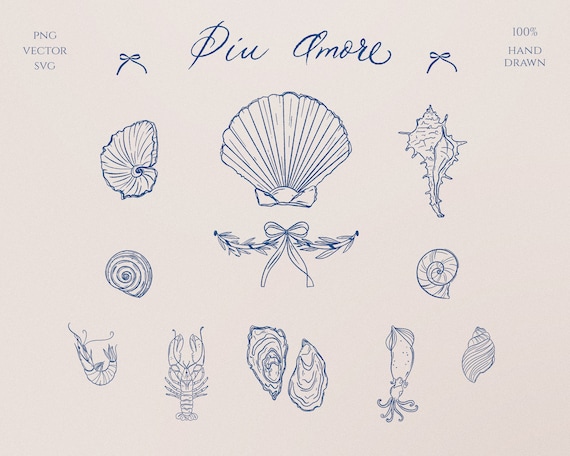 Beach svg for Canva. Seashell svg for wedding stationary. Dinner Party Graphic. Trendy summer wedding clipart in italian style Under the sea
