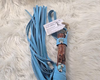 Turquoise Cowhide - One-of-Kind Handmade Flogger #78