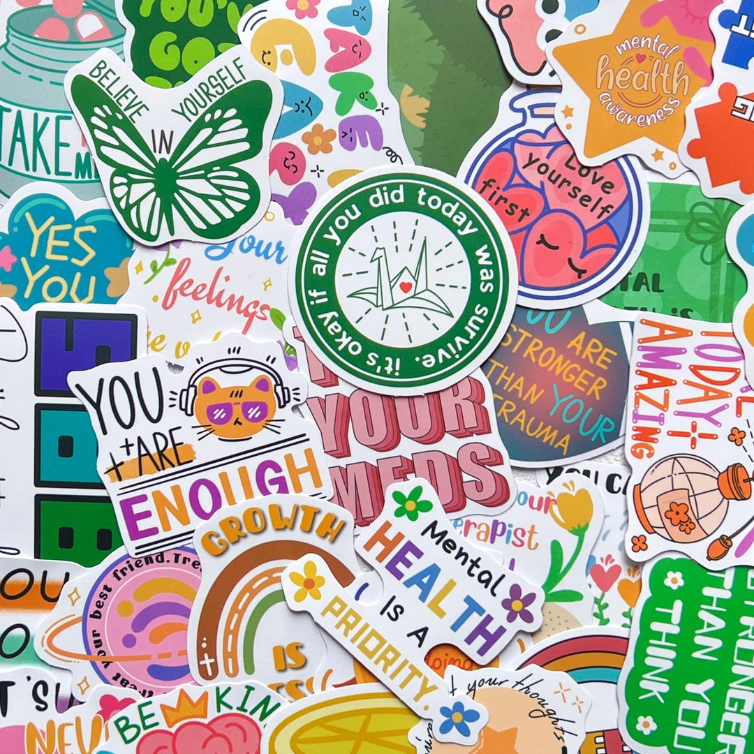 50 Mental Health Matters Cheerful Text Stickers, Waterproof Stickers ...