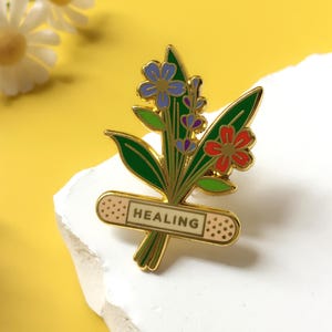 Flowers and Bandage Enamel Pin | Flower Lovers Pin Badge / Lapel Pin | Collar Pin / Cute Pin Collection / Gift for Her Him
