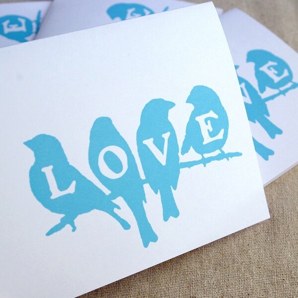 4 LOVE Birds in Aqua Card Set
