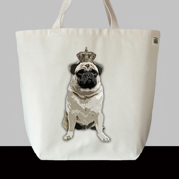 Recycled Tote - Large Cotton Canvas Market EcoBag - Royal Pug