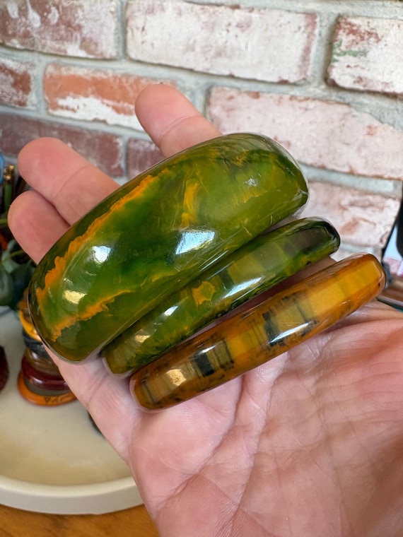 Green Bakelite Bangle Stack - Spinach - image 3