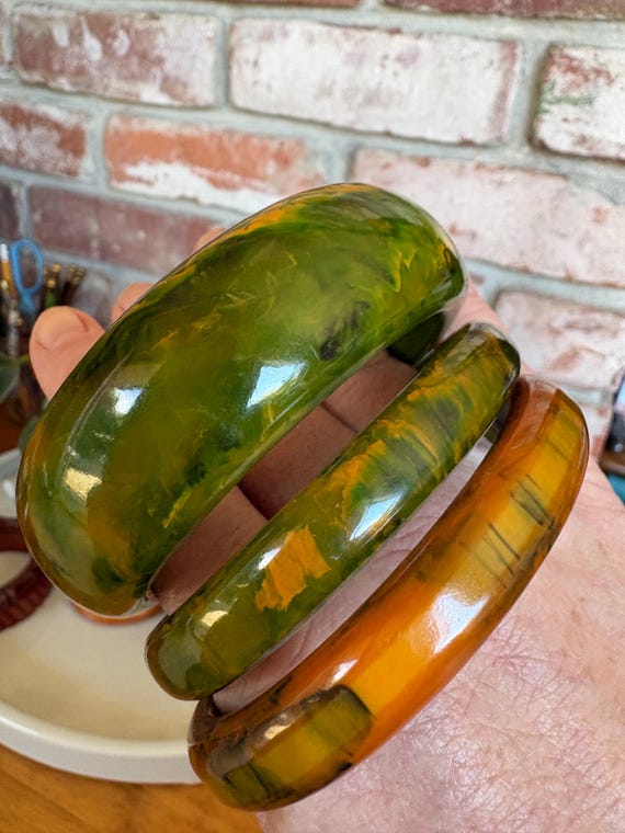 Green Bakelite Bangle Stack - Spinach - image 6