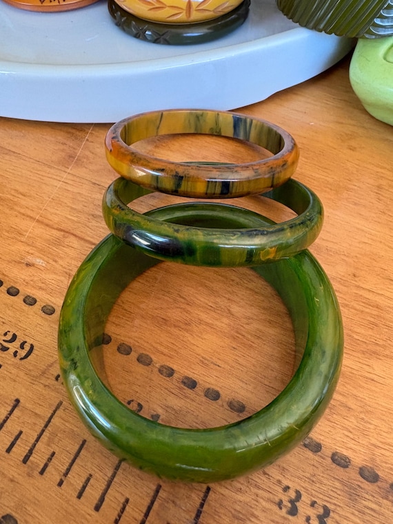 Green Bakelite Bangle Stack - Spinach - image 2