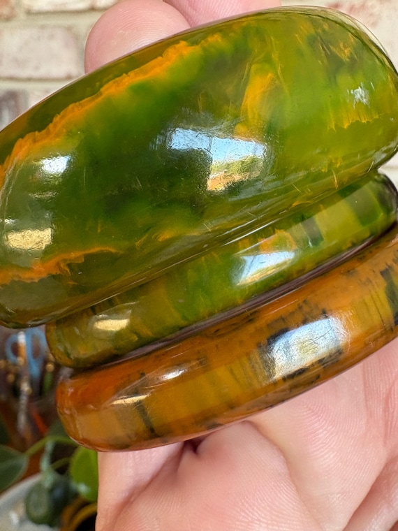Green Bakelite Bangle Stack - Spinach - image 5