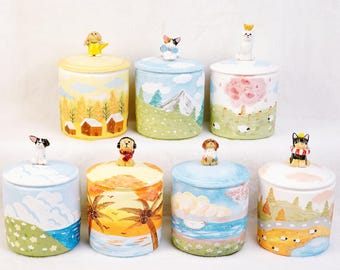 Custom Pet Urn: Handmade Ceramic Pet Ashes Jar with Figurine