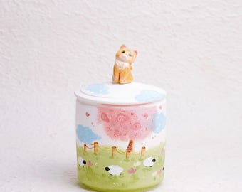 Custom Pet Urn: Handmade Ceramic Figurine & Scenery Theme