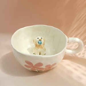 Handmade Custom Pet Figure Ceramic Mug: Dog Mug For Mother, Pastel Floral Cottagecore Art image 17