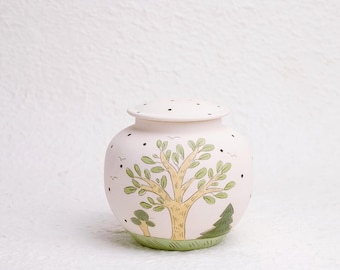 Custom Pet Urn: Ceramic Pet Memorial with Minimalist Tree
