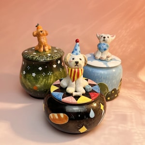 Handmade Custom Ceramic Pet Urn with Pet Figure Doll