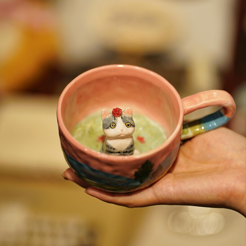Handmade Custom Pet Figure Ceramic Mug: Dog Mug For Mother, Pastel Floral Cottagecore Art image 10