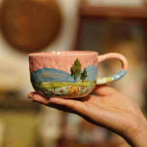 Handmade Custom Pet Figure Ceramic Mug: Dog Mug For Mother, Pastel Floral Cottagecore Art image 20