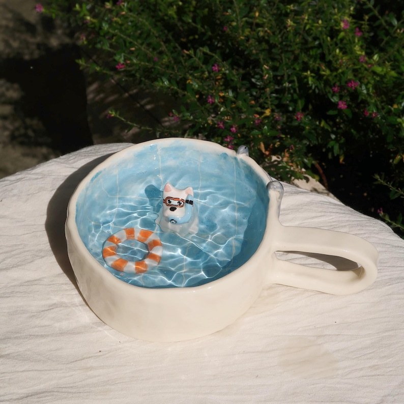 Handmade Custom Pet Figure Ceramic Mug: Dog Mug For Mother, Pastel Floral Cottagecore Art image 18