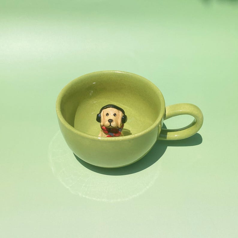 Handmade Custom Pet Figure Ceramic Mug: Dog Mug For Mother, Pastel Floral Cottagecore Art image 15