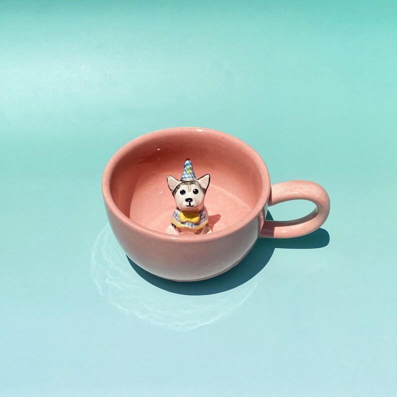Handmade Custom Pet Figure Ceramic Mug: Dog Mug For Mother, Pastel Floral Cottagecore Art image 16