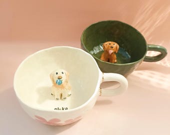 Custom Pet Mug Pet Figure Mug Handmade Ceramic Gift For Pet Lovers Peekaboo Coffee Mug