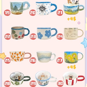 Handmade Custom Pet Figure Ceramic Mug: Dog Mug For Mother, Pastel Floral Cottagecore Art image 3