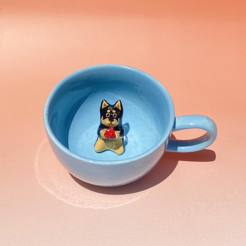 Handmade Custom Pet Figure Ceramic Mug: Dog Mug For Mother, Pastel Floral Cottagecore Art image 14