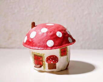 Custom Pet Urn: Ceramic Cartoon Mushroom House with Pet Figure