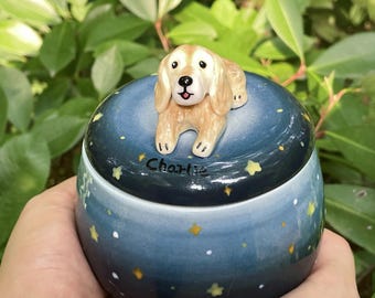 Handmade Custom Ceramic Pet Urn with Pet Figure Doll