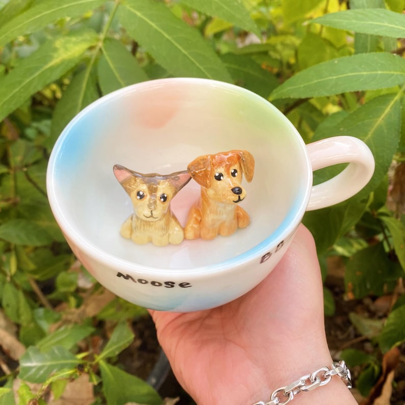 Handmade Custom Pet Figure Ceramic Mug: Dog Mug For Mother, Pastel Floral Cottagecore Art image 9