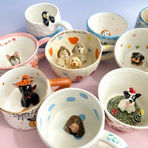 Personalisierte Haustier Figur Tasse: Handgemachte Keramik Guckkasten Kaffeetasse