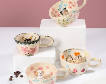 Custom Pet Mug Pet Figure Mug  Handmade Ceramic Gift For Pet Lovers Peekaboo Coffee Mug