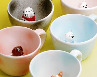 Custom Pet Mug: Handmade Ceramic Dog Figure Coffee Cup