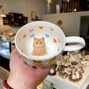 Handmade Custom Pet Figure Ceramic Mug: Dog Mug For Mother, Pastel Floral Cottagecore Art image 7
