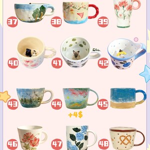 Handmade Custom Pet Figure Ceramic Mug: Dog Mug For Mother, Pastel Floral Cottagecore Art image 4