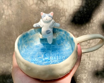 Custom Pet Mug, Handmade Ceramic Swimming Pool Mug