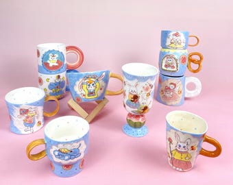 Handmade Lady Bunny Ceramic Mug: Vintage Style Gift