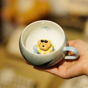 Handmade Custom Pet Figure Ceramic Mug: Dog Mug For Mother, Pastel Floral Cottagecore Art image 11