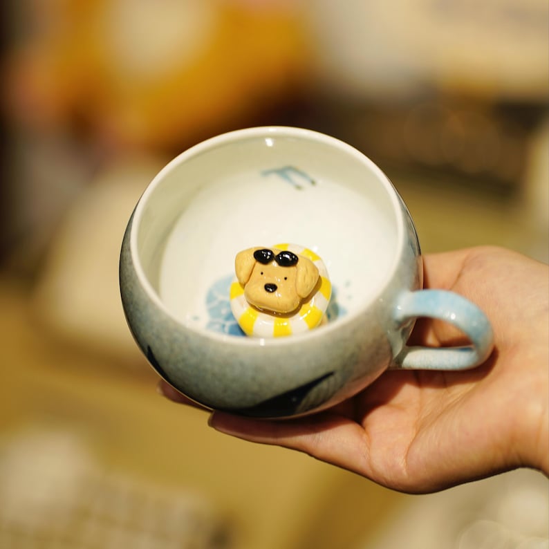 Handmade Custom Pet Figure Ceramic Mug: Dog Mug For Mother, Pastel Floral Cottagecore Art image 11