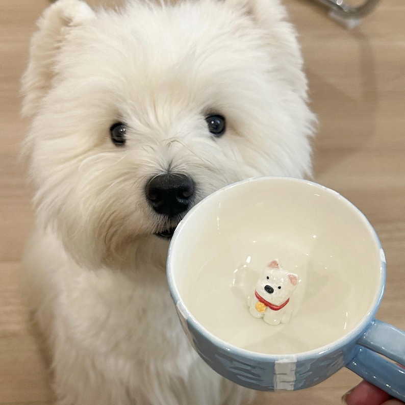 Handmade Custom Pet Figure Ceramic Mug: Dog Mug For Mother, Pastel Floral Cottagecore Art image 5