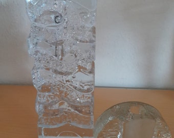 2 vases blocs vintage "Solifleur" en verre cristal, design