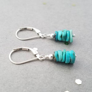 Sterling Silver and Turquoise earrings, leverback or french wire, also available in 14k yellow and rose gold filled