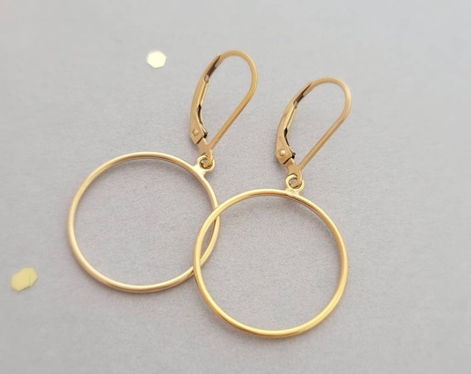 14k yellow gold filled open hoop earring earrings, french wire, or leverback, circle earrings